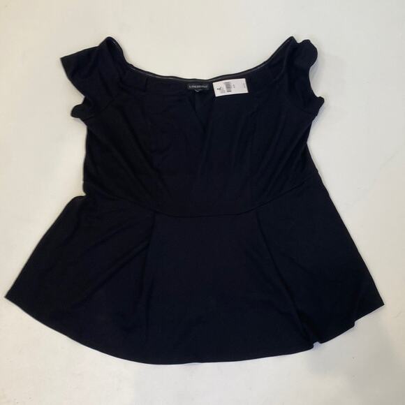 Lane Bryant Short Sleeve Blk Off Shoulder Peplum Pleat Top Stretch NWT Sz 18/20 - Picture 1 of 14